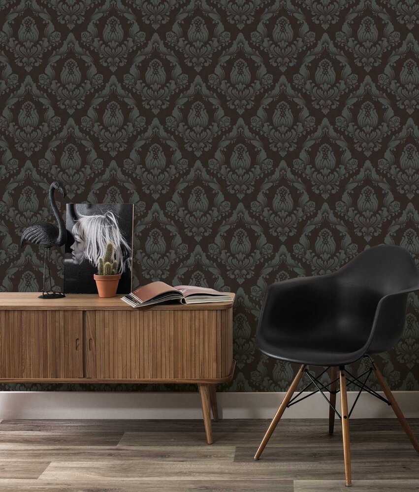 Klassiek bloemen behang Exotic Elegance, bruin, afwasbaar