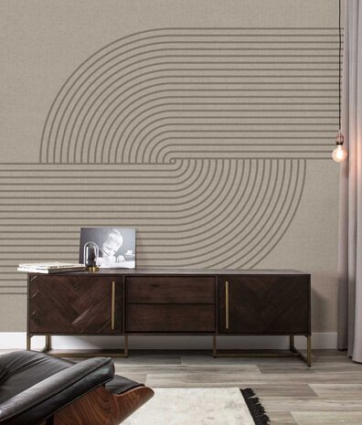 Retro wallpaper Midcentury Centerpiece, sand, washable