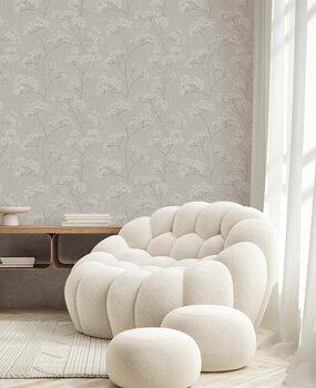 Bloemen behang Rosebud Serenity, zand, afwasbaar Bloemen behang Rosebud Serenity, zand, afwasbaar