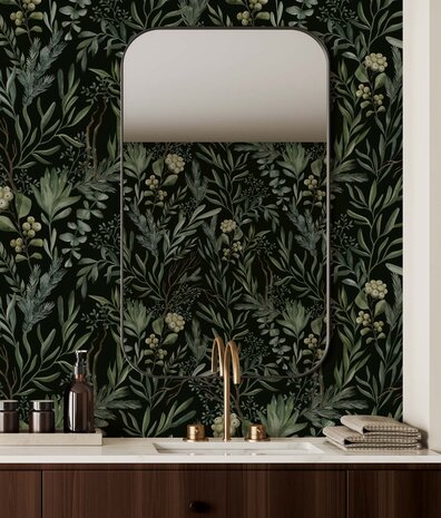 Leaves wallpaper Midnight Olive Leaves, green, washable Leaves wallpaper Midnight Olive Leaves, green, washable