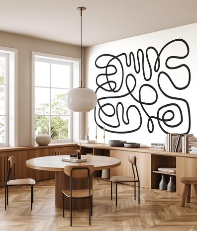 Retro behang Midcentury Bold Stripe, zwart-wit, afwasbaar Retro behang Midcentury Bold Stripe, zwart-wit, afwasbaar