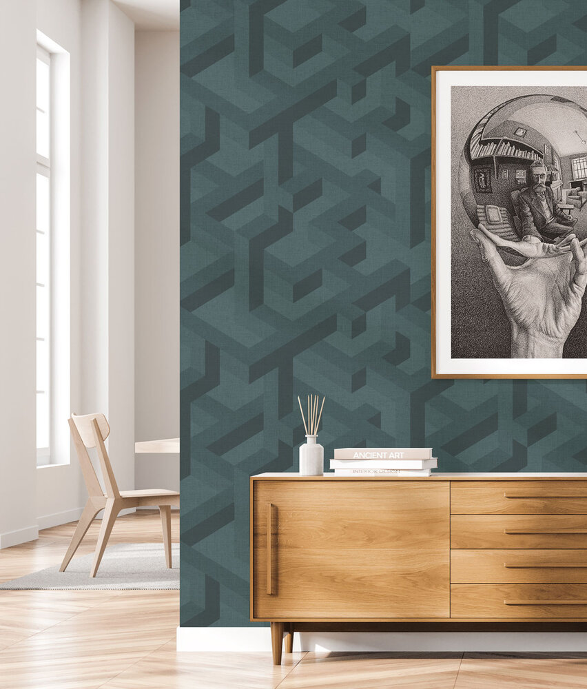 Abstract behang Amazing Maze, blauw, afwasbaar Abstract behang Amazing Maze, blauw, afwasbaar