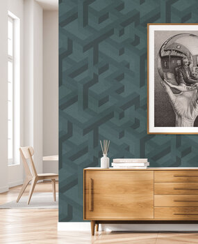 Abstrakte Tapete Amazing Maze, blau, waschbar Abstrakte Tapete Amazing Maze, blau, waschbar