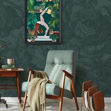 Vintage bloemen behang Old Blossom, petrol, afwasbaar Vintage bloemen behang Old Blossom, petrol, afwasbaar