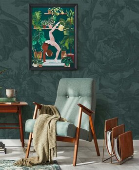 Vintage bloemen behang Old Blossom, petrol, afwasbaar Vintage bloemen behang Old Blossom, petrol, afwasbaar
