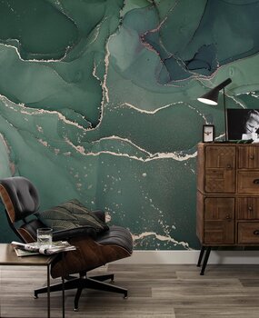 Marmer behang Green Majesty Marble, groen, afwasbaar Marmer behang Green Majesty Marble, groen, afwasbaar