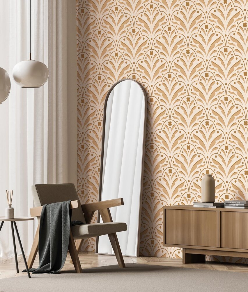 Retro wallpaper Sunny Delight Blooms, beige, washable Retro wallpaper Sunny Delight Blooms, beige, washable