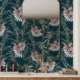 Retro-Tapete Nouveau Floral Harmony, blau, waschbar Retro-Tapete Nouveau Floral Harmony, blau, waschbar