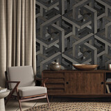 Geometrische Tapete Midnight Labyrinth, grau, waschbar Geometrische Tapete Midnight Labyrinth, grau, waschbar