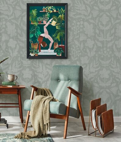 Bloemen behang Flower Dreams, groen, afwasbaar Bloemen behang Flower Dreams, groen, afwasbaar