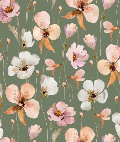 Bloemen behang Poppy Blossom Dreams, afwasbaar Bloemen behang Poppy Blossom Dreams, afwasbaar