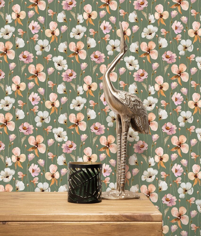 Floral wallpaper Poppy Blossom Dreams, washable Floral wallpaper Poppy Blossom Dreams, washable