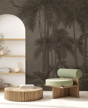 Jungle behang Retro Palm Haven, bruin, afwasbaar