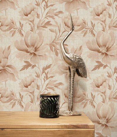 Blumentapete Beige Blossom Charm, waschbar