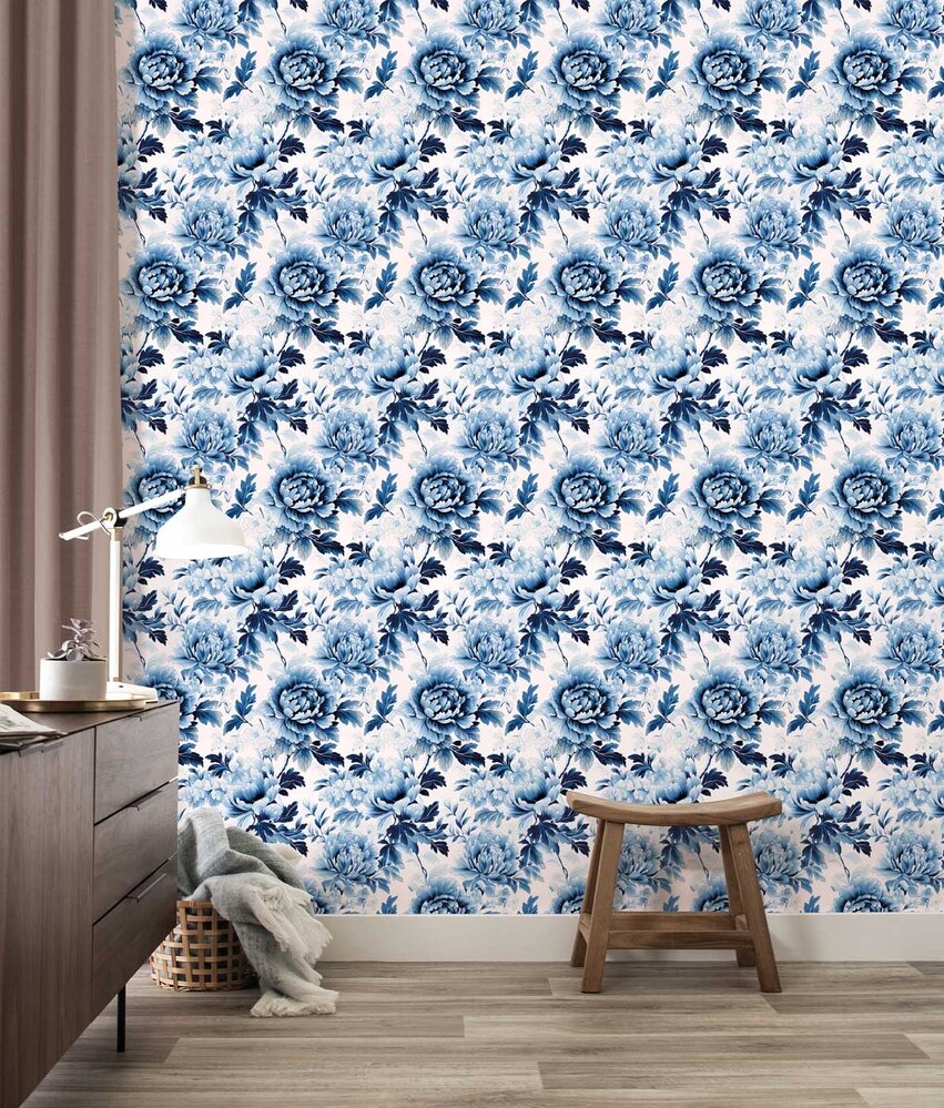 Blumentapete Classic Blue Charm, blau, waschbar Blumentapete Classic Blue Charm, blau, waschbar