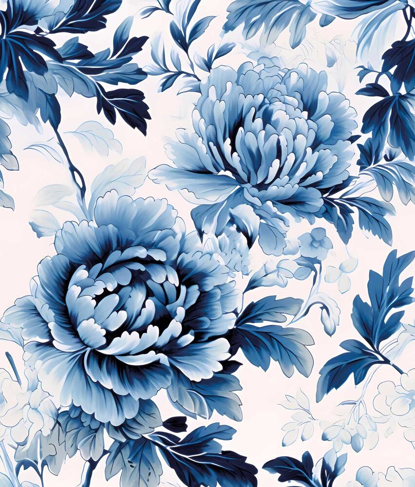 Bloemen behang Classic Blue Charm, blauw, afwasbaar Bloemen behang Classic Blue Charm, blauw, afwasbaar