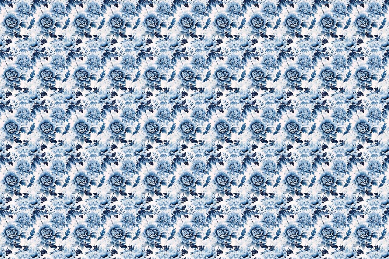 Bloemen behang Classic Blue Charm, blauw, afwasbaar Bloemen behang Classic Blue Charm, blauw, afwasbaar