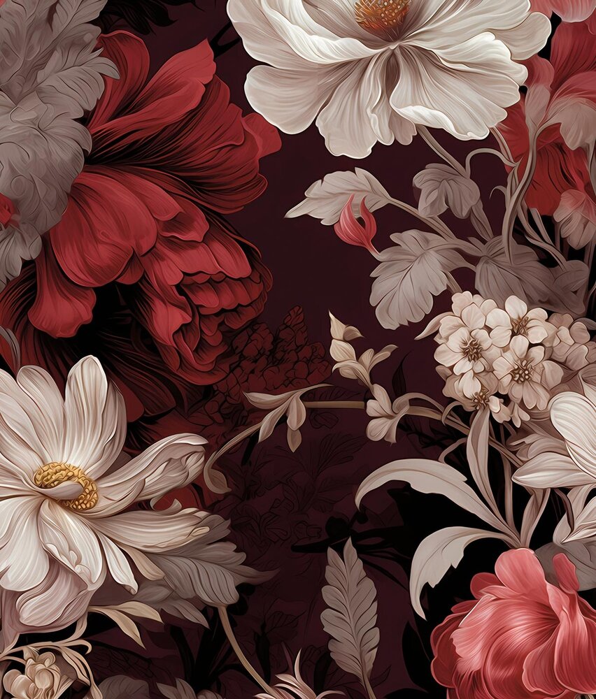 Floral wallpaper Bordeaux Floral Delight, washable