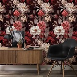 Bloemen behang Bordeaux Floral Delight, afwasbaar Bloemen behang Bordeaux Floral Delight, afwasbaar