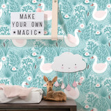 Kindertapete Blue Swan Dreams, blau, waschbar Kindertapete Blue Swan Dreams, blau, waschbar