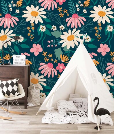 Kindertapete Blumen Cheerful Blossom, waschbar