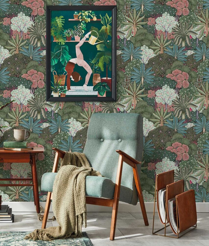 Bladeren behang Vivid Forest Elegance, groen, afwasbaar Bladeren behang Vivid Forest Elegance, groen, afwasbaar