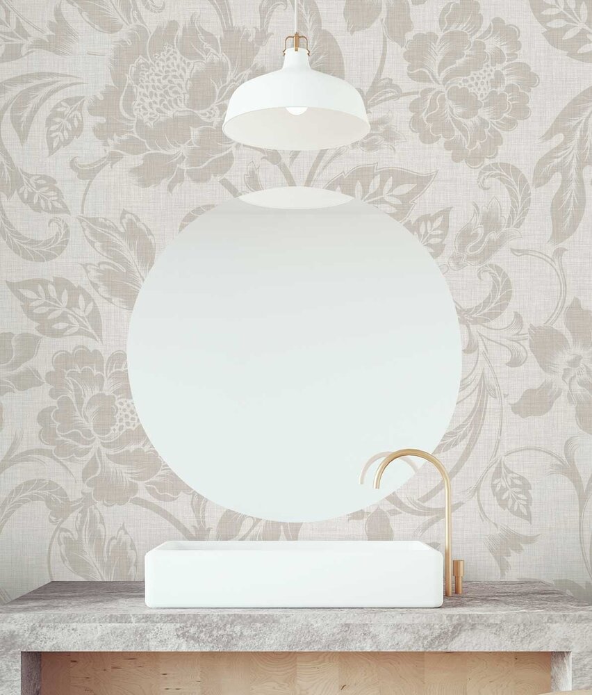 Bloemen behang Elegant Beige Blossoms, afwasbaar Bloemen behang Elegant Beige Blossoms, afwasbaar