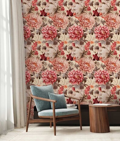 Bloemen behang Pink Bloom Paradise, roze, afwasbaar