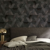 Geometrisch behang Wood-Inspired Geometry, bruin, afwasbaar