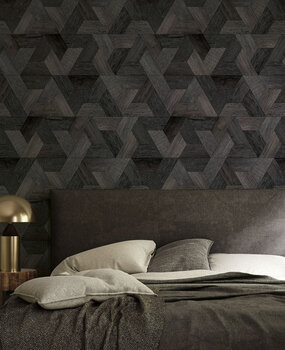 Geometrisch behang Wood-Inspired Geometry, bruin, afwasbaar Geometrisch behang Wood-Inspired Geometry, bruin, afwasbaar