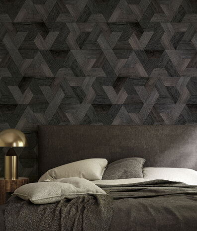 Geometrisch behang Wood-Inspired Geometry, bruin, afwasbaar Geometrisch behang Wood-Inspired Geometry, bruin, afwasbaar