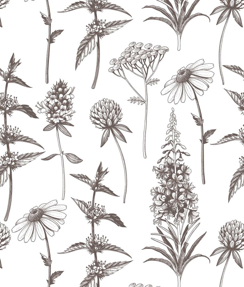 Bloemen behang Artistic Blossom Harmony, wit, afwasbaar Bloemen behang Artistic Blossom Harmony, wit, afwasbaar