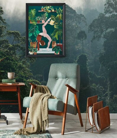 Landschap behang Foggy Wilderness Charm, afwasbaar