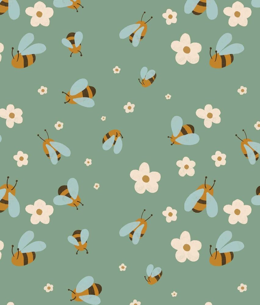 Kindertapete Adorable Blooms Buzz, grün, waschbar Kindertapete Adorable Blooms Buzz, grün, waschbar