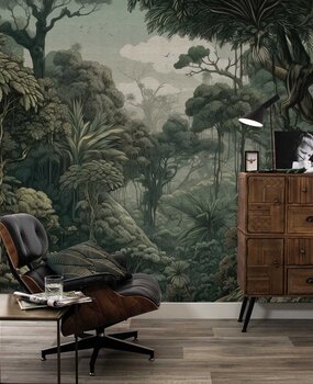 Jungle behang Exotic Green Retreat, groen, afwasbaar Jungle behang Exotic Green Retreat, groen, afwasbaar