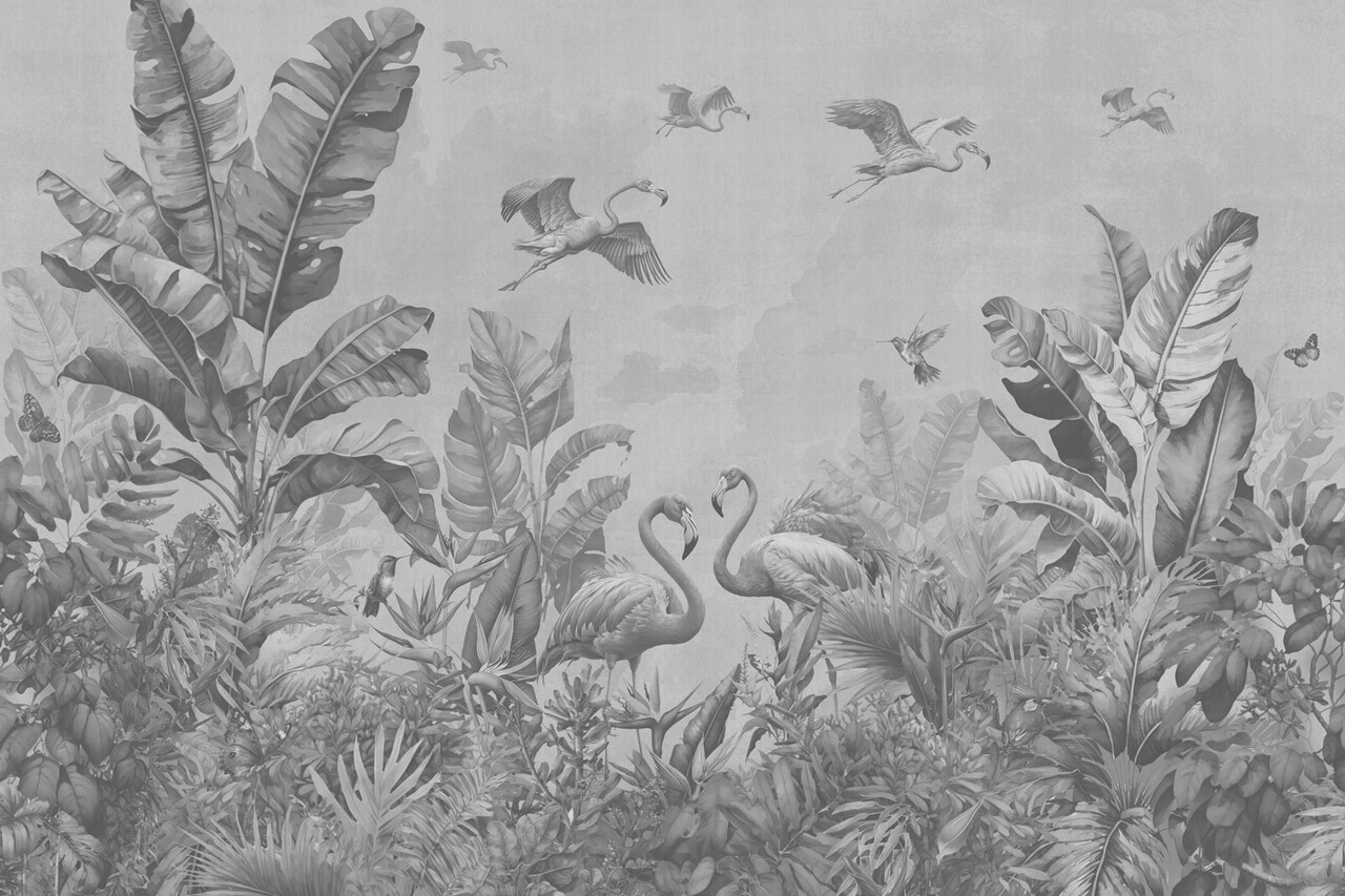Jungle wallpaper Exotic Paradise, black and white, washable Jungle wallpaper Exotic Paradise, black and white, washable
