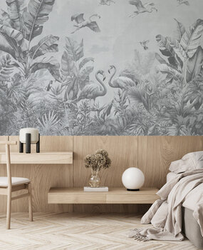 Jungle behang Exotic Paradise, zwart-wit, afwasbaar