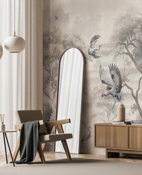 Japandi Tapete Serenity Crane Vistas, waschbar Japandi Tapete Serenity Crane Vistas, waschbar