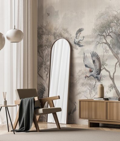 Japandi wallpaper Serenity Crane Vistas, washable Japandi wallpaper Serenity Crane Vistas, washable
