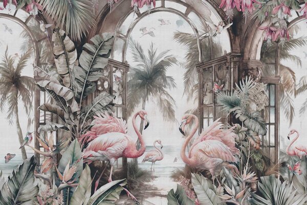 Jungle behang Flamingo Fiesta Bliss, afwasbaar Jungle behang Flamingo Fiesta Bliss, afwasbaar