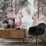 Jungle behang Flamingo Fiesta Bliss, afwasbaar Jungle behang Flamingo Fiesta Bliss, afwasbaar