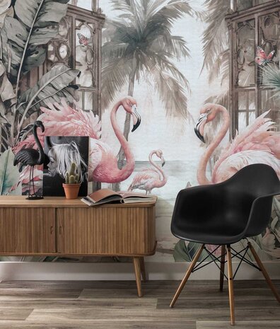 Jungle behang Flamingo Fiesta Bliss, afwasbaar Jungle behang Flamingo Fiesta Bliss, afwasbaar