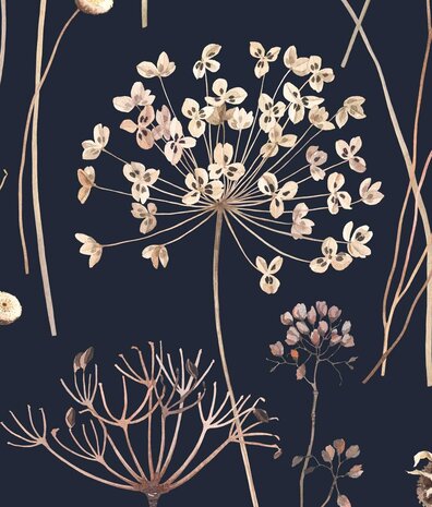 Floral wallpaper Floral Elegance, black, washable