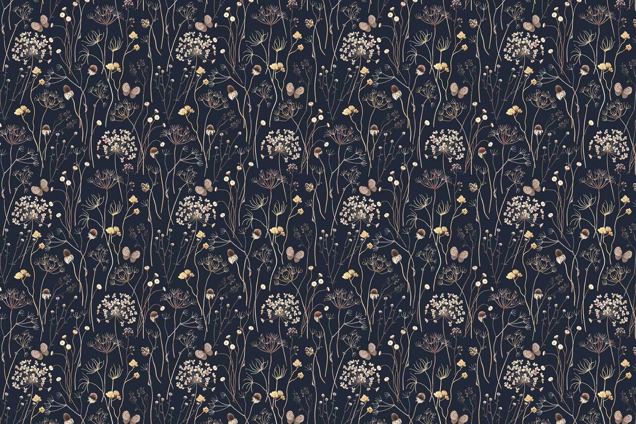Floral wallpaper Floral Elegance, black, washable