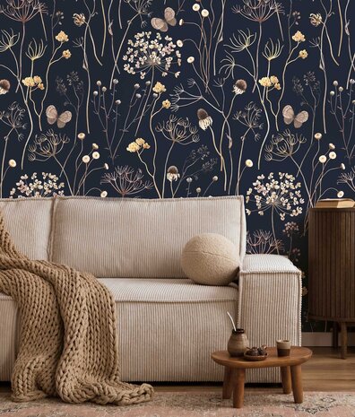 Blumentapete Floral Elegance, schwarz, waschbar