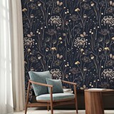 Bloemen behang Floral Elegance, zwart, afwasbaar Bloemen behang Floral Elegance, zwart, afwasbaar