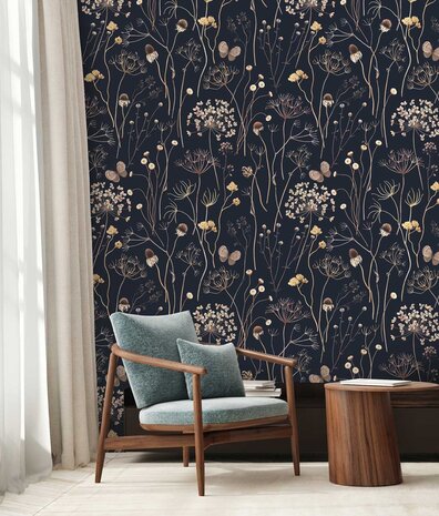 Blumentapete Floral Elegance, schwarz, waschbar