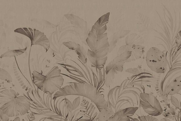 Behang Japandi Leaf Harmony, zand, afwasbaar Behang Japandi Leaf Harmony, zand, afwasbaar