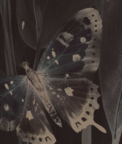 Bladeren behang Bold Black Foliage, zwart, afwasbaar