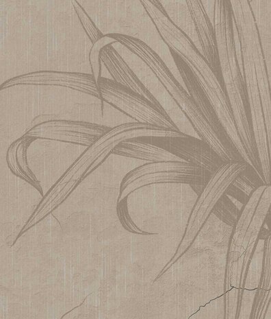 Japandi behang Zen Leaf Impressions, zand, afwasbaar